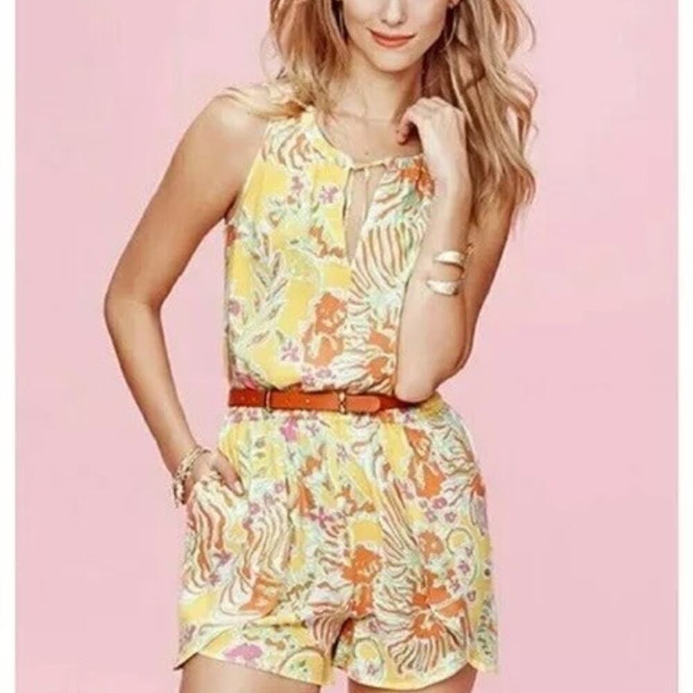 Lilly Pulitzer Challis Romper Sleeveless Floral Happy Place Yellow Women Size XS